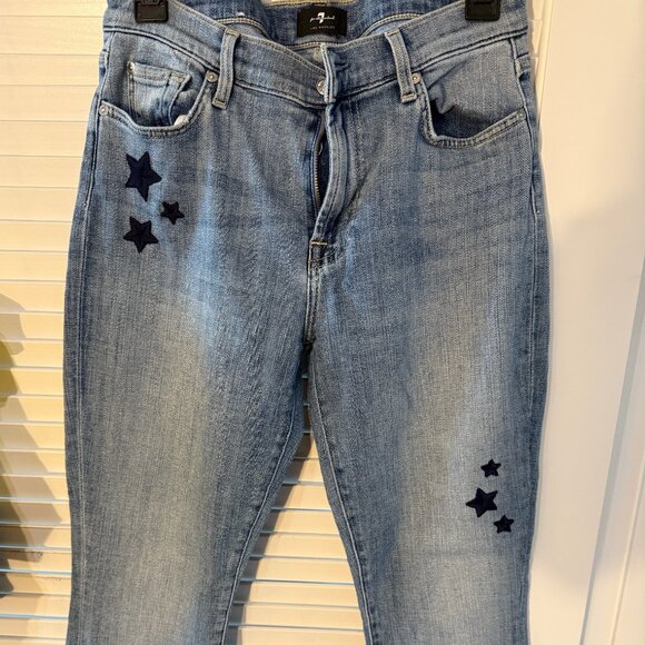 7 For All Mankind The Skinny Ankle Women's Jeans Embroidered Stars Sz 30 - Picture 1 of 6